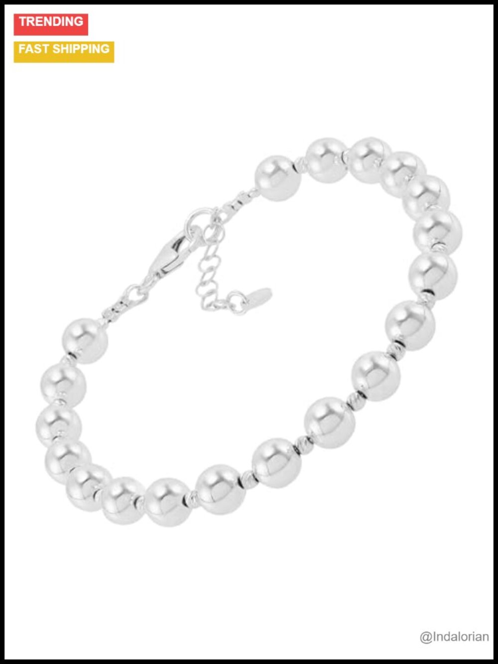 Sterling Silver Hematite Beaded Bracelet 7.5 inches Lobster Clasp